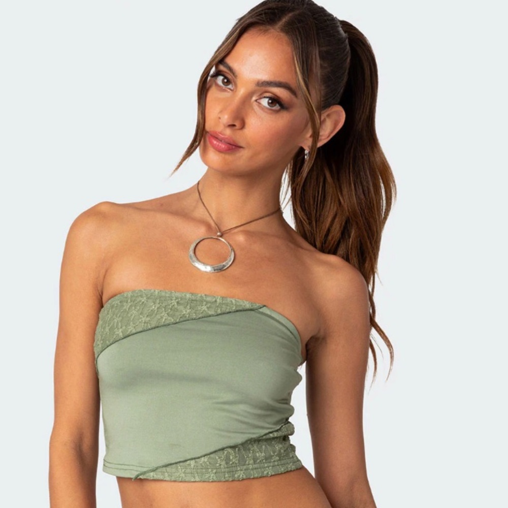 Edikted moss green lace tube top size small NWT